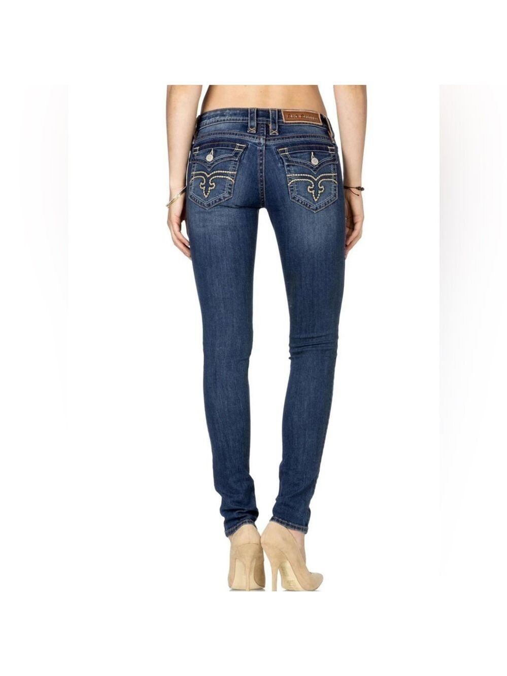 Rock Revival Women Jessica Skinny Jeans Rhinestones Logo Size 28 x 30
